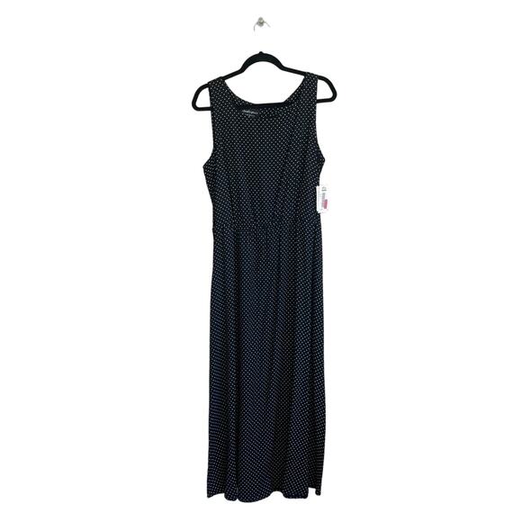 NWT Vintage 12 maxi dress polka dot black white whimsical retro rayon dead stock